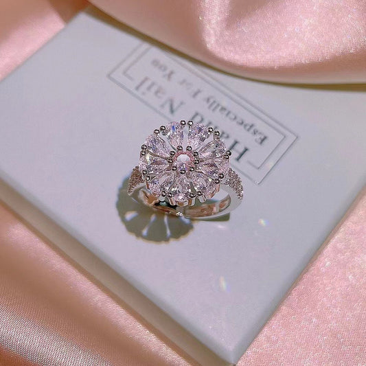 UNI-11033-3 - Pink Diamond Flower Silver - Ring