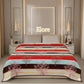 Striped bedspread with tree pattern on a modern double bed in an elegant bedroom, Elore sign above headboard