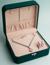 PJ-109 - Matte Pink Natural Stone Square Diamonds Silver - Jewelry Set Of 2