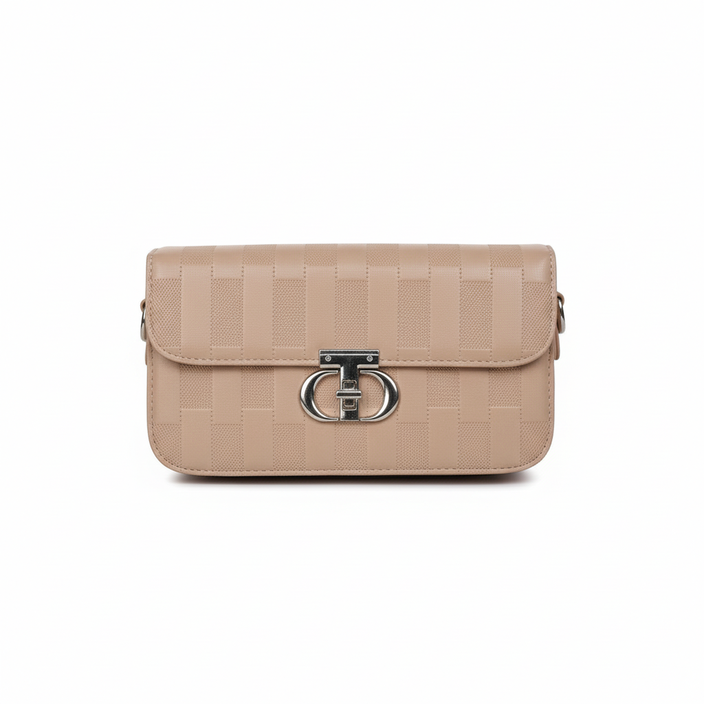 Striped Lock Shoulder Bag for Women