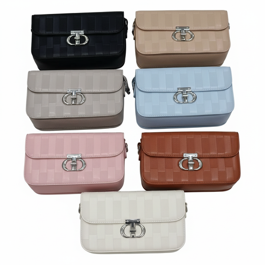 Striped Lock Shoulder Bag for Women