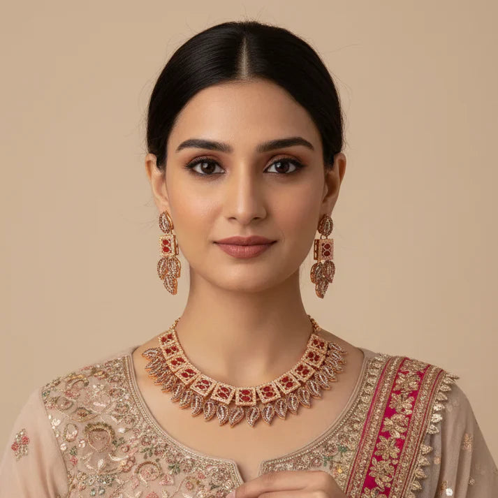 PJ-117- Zircon Tear Leaf Chorsi Set