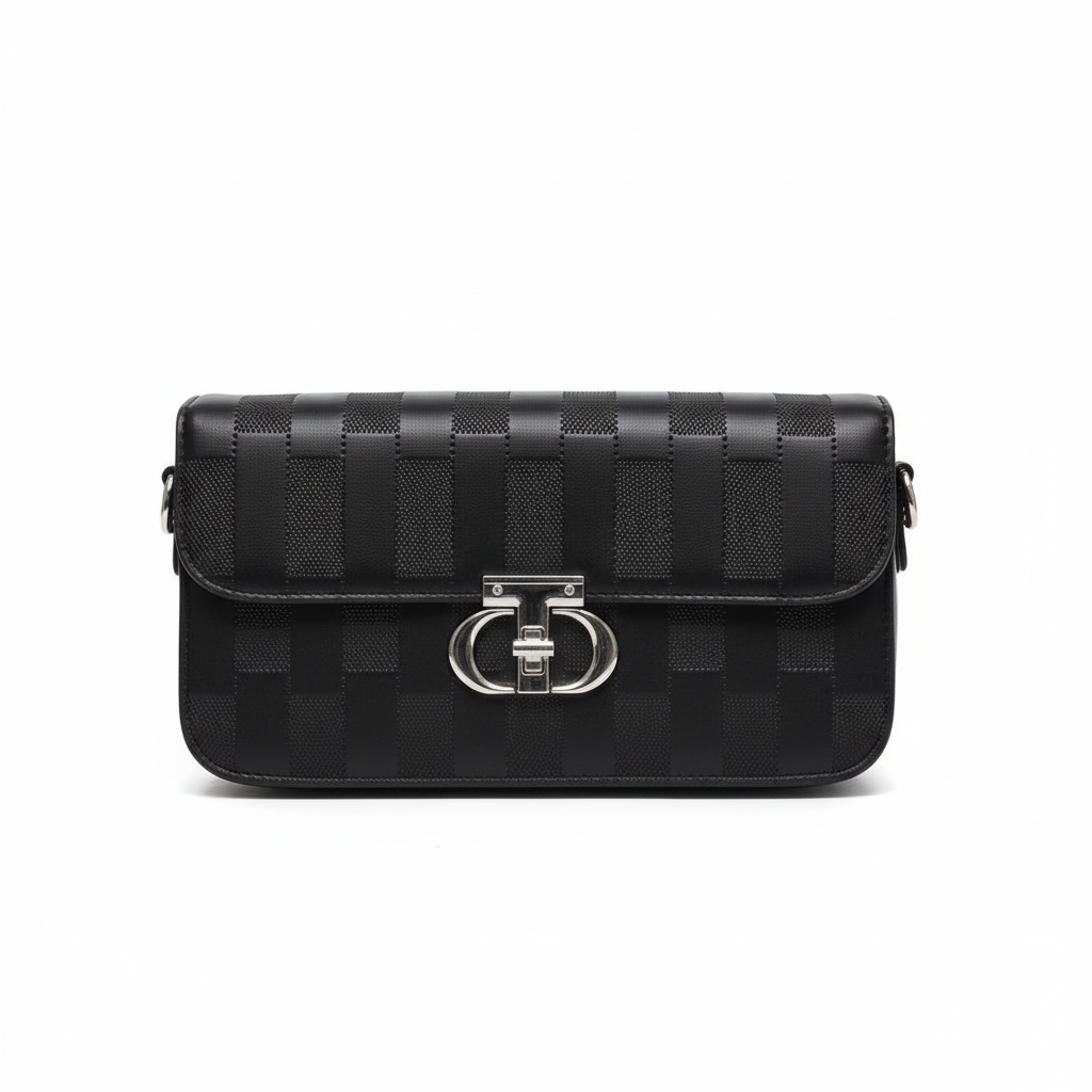 Striped Lock Shoulder Bag for Women