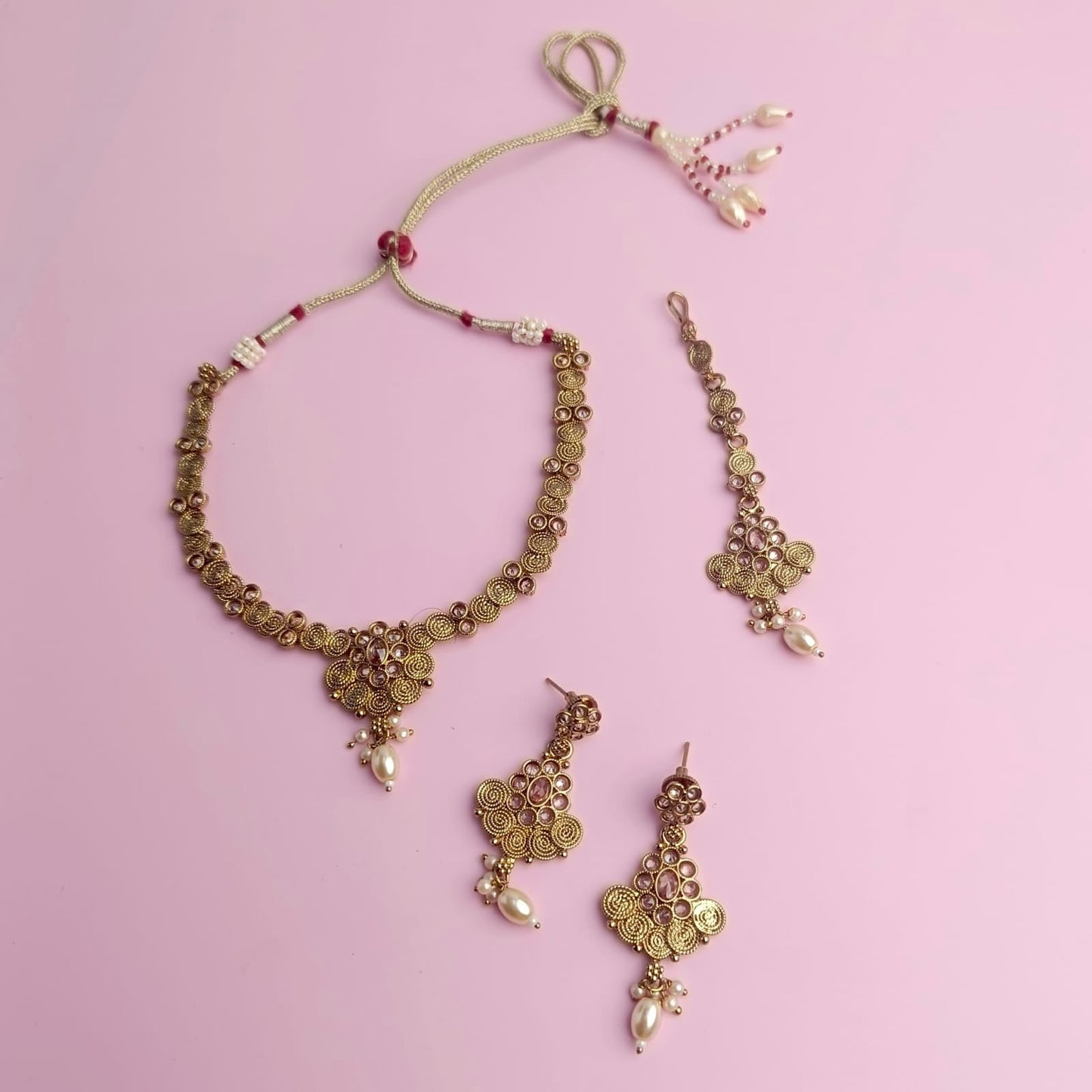 PJ-130 - Premium Pink Diamonds Gold Flowers - Jewelry Set