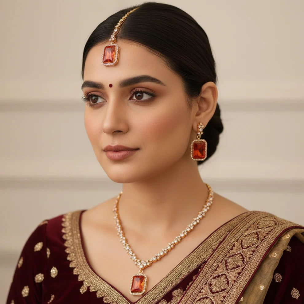 PJ-108 - Champagne Diamonds Gold - Jewelry Set Of 3