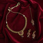 PJ-124 - Premium Gold Flowers Maroon & Pink Diamonds - Jewelry Set