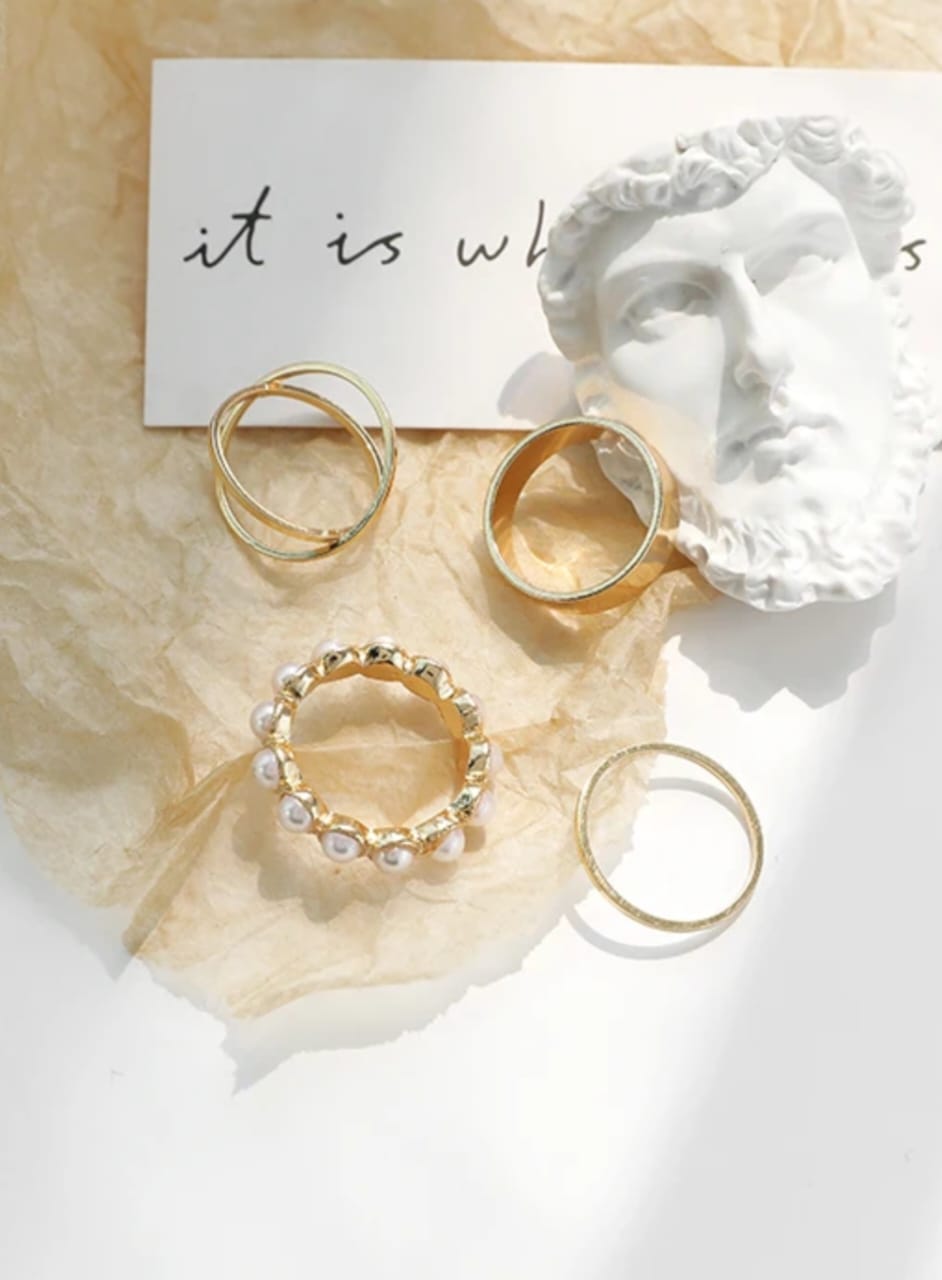 UNI-10168-43 - Pearly Gold Gold - Ring Set Of 4