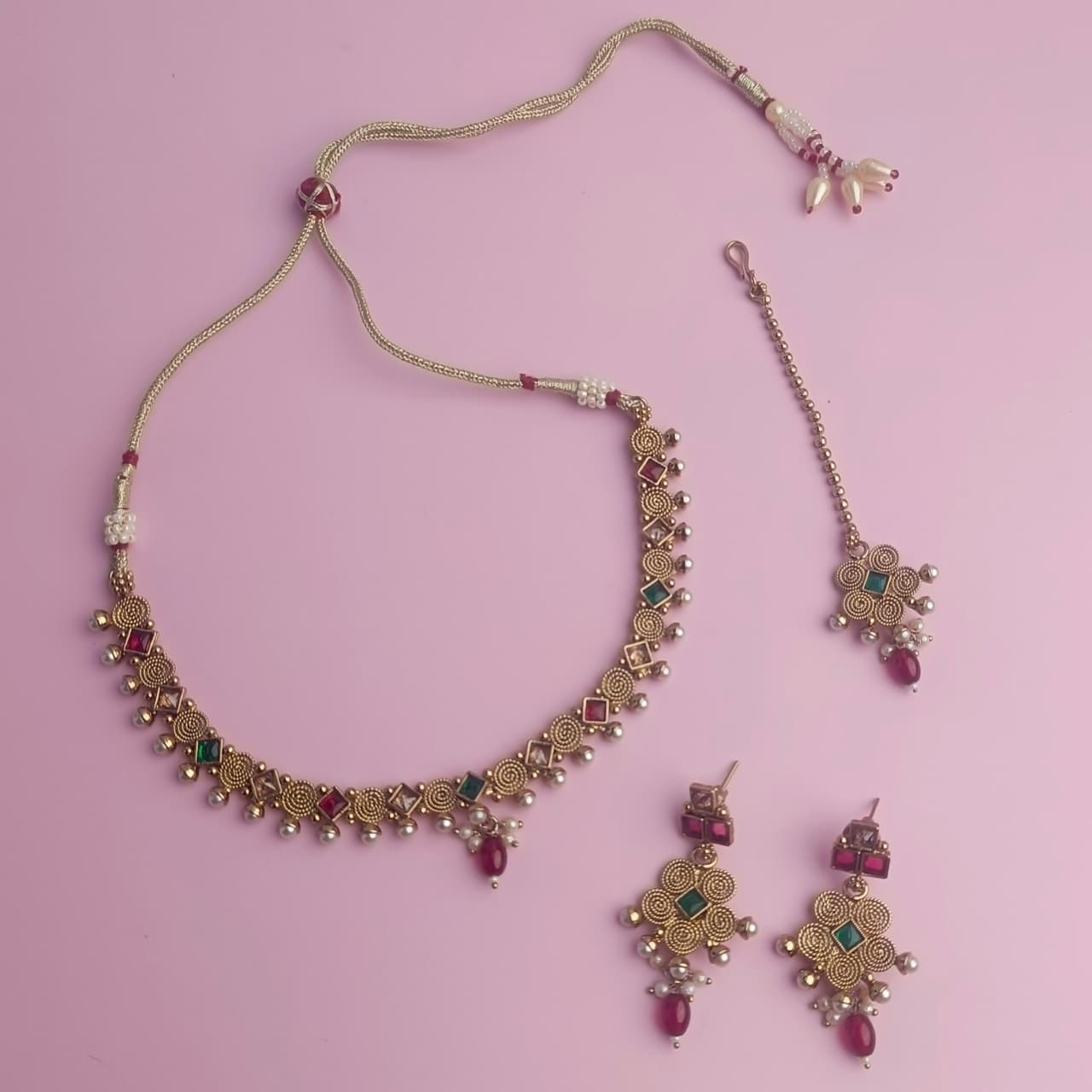 PJ-120 - Premium Gold Pearl & Diamonds Flowers - Jewelry Set