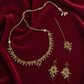 PJ-127 - Premium Gold Pearl Maroon & Green Diamonds Flowers - Jewelry Set