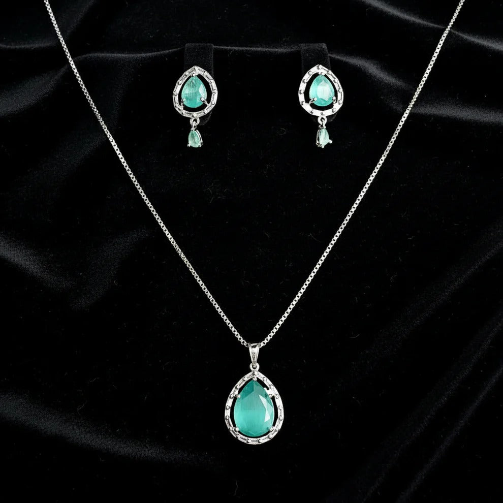 Turquoise Natural Stone Silver - Jewelry Set