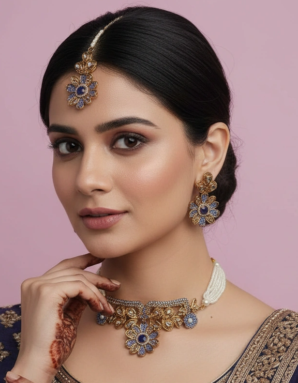 PJ-118 - Blue Diamonds Flower Mala Set