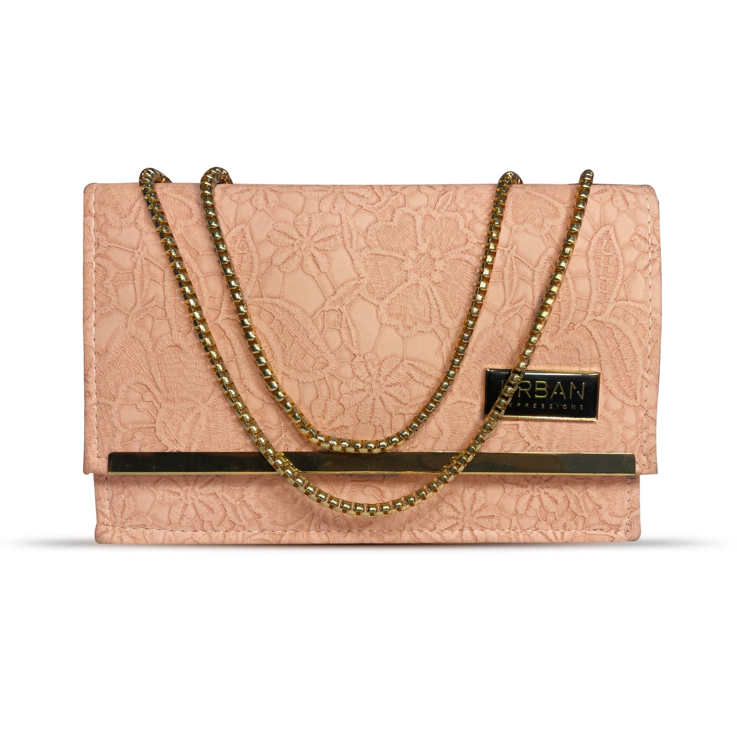 Peach Textured URBAN Clutch Elegant Chain Handbag for Women